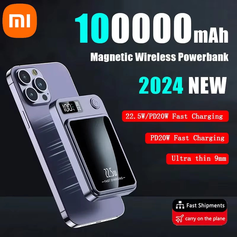 Xiaomi 100000Mah Capacity Power Bank Magnetic Wireless 22.5W Ultra Super Fast Charging Magnetic Power Bank for Iphone15 Samsung