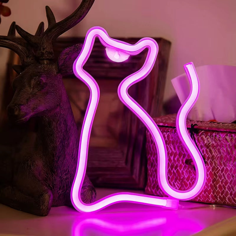 Cat Neon Sign for Wall Decor Led Light up Sign Decor Pet Store Animal Club USB for Room Wall Home Party Birthday Gift