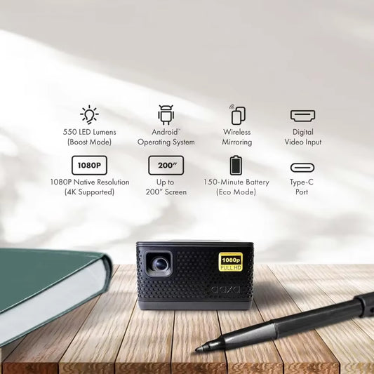 AAXA P7+ Native 1080P 4K Supported Smart LED DLP Mini Projector with 2.5 Hour Battery, 5G Wifi,