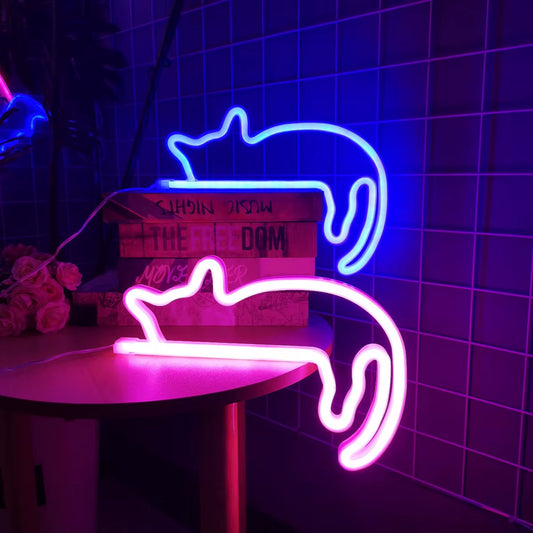 Cat Neon Sign for Wall Decor Led Light up Sign Decor Pet Store Animal Club USB for Room Wall Home Party Birthday Gift
