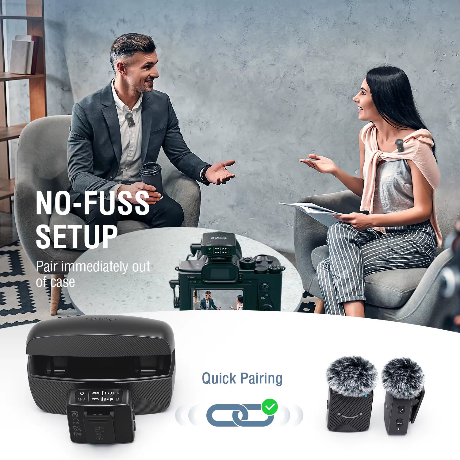 M9 Wireless Lavalier Microphone,2 Pack Cordless Lapel Mic System for Vlog Recording,Suit for Iphone/Android/Camera/Laptop