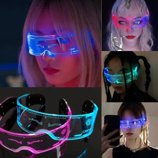 LED Luminous Sunglasses Vintage Punk Goggles Men Women Fashion Party Christmas Colorful Light up Glasses Shades UV400