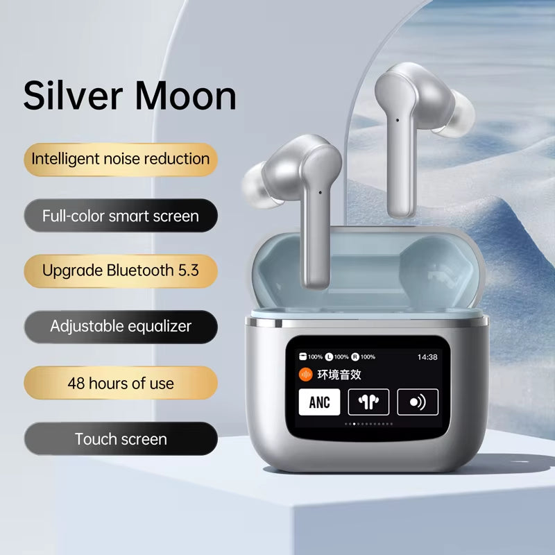 New LCD Touch Screen Noise Reduction Bluetooth Earphone TWS Wireless ANC Smart Full Color Screen Headset Earbuds for Android IOS
